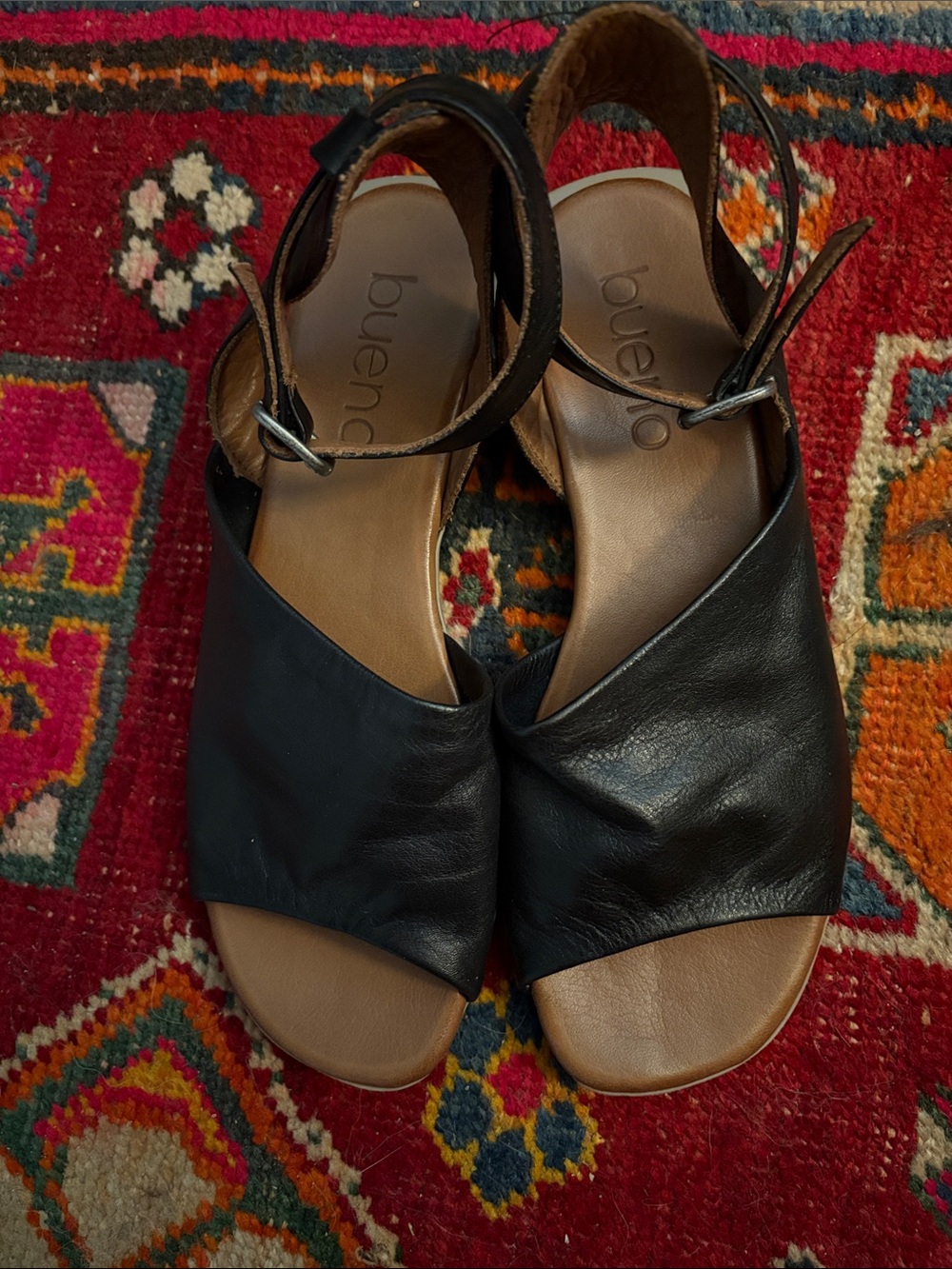 Bueno Black Leather Open-Toe Slingback Sandals